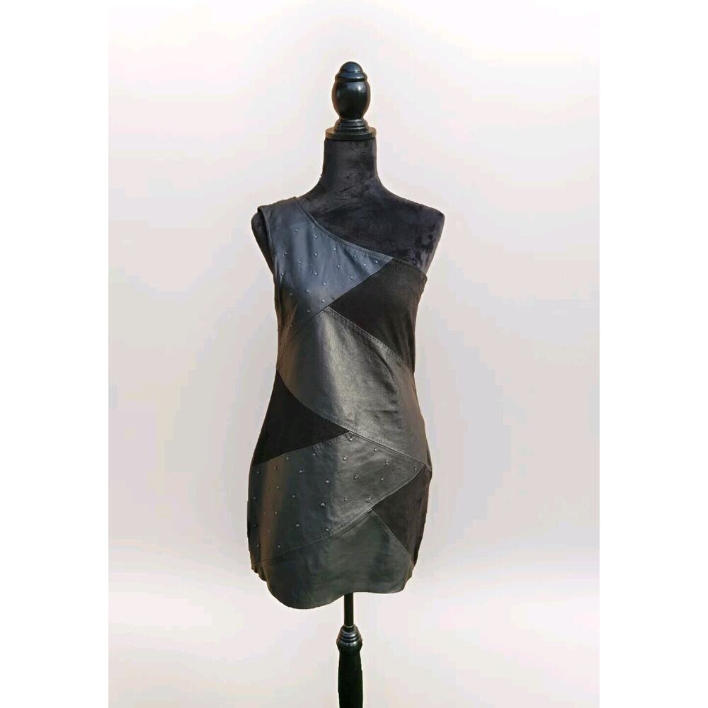 maria cher one shoulder studded leather Patchwork dress size 3